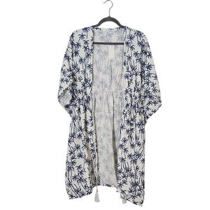 Splendid Blue and White Palm Print Cotton Kimono NWT Size Medium/Large